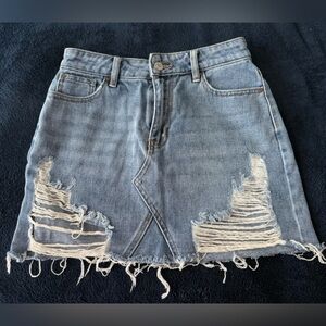 Distressed High Rise Denim Skirt